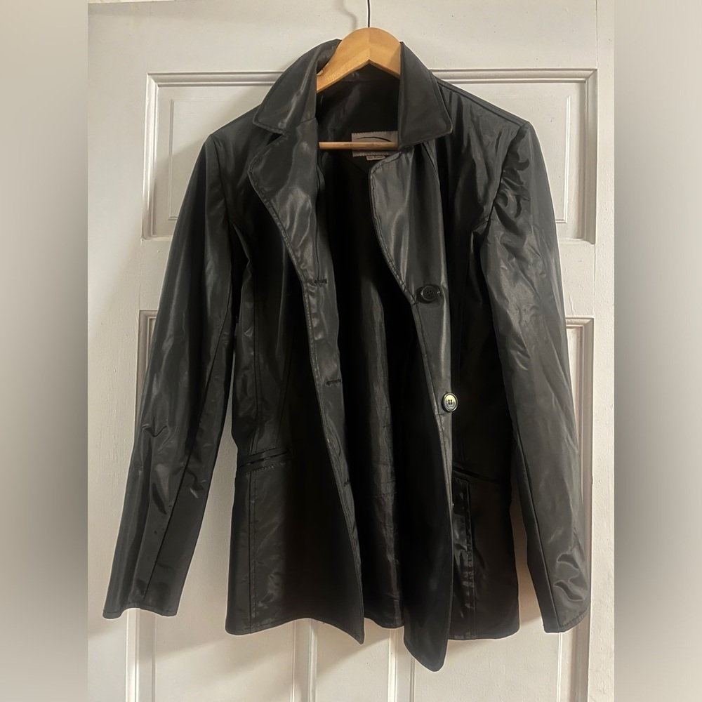 Vintage 90s Rave black faux leather Vegan Slick jacket Small